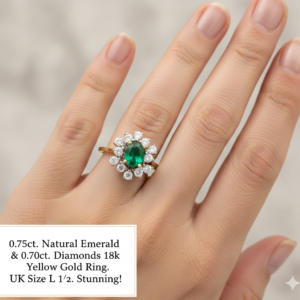 0.75ct Natural Emerald 0.70ct Diamond Cluster Ring 18k Yellow Gold Size L 1/2