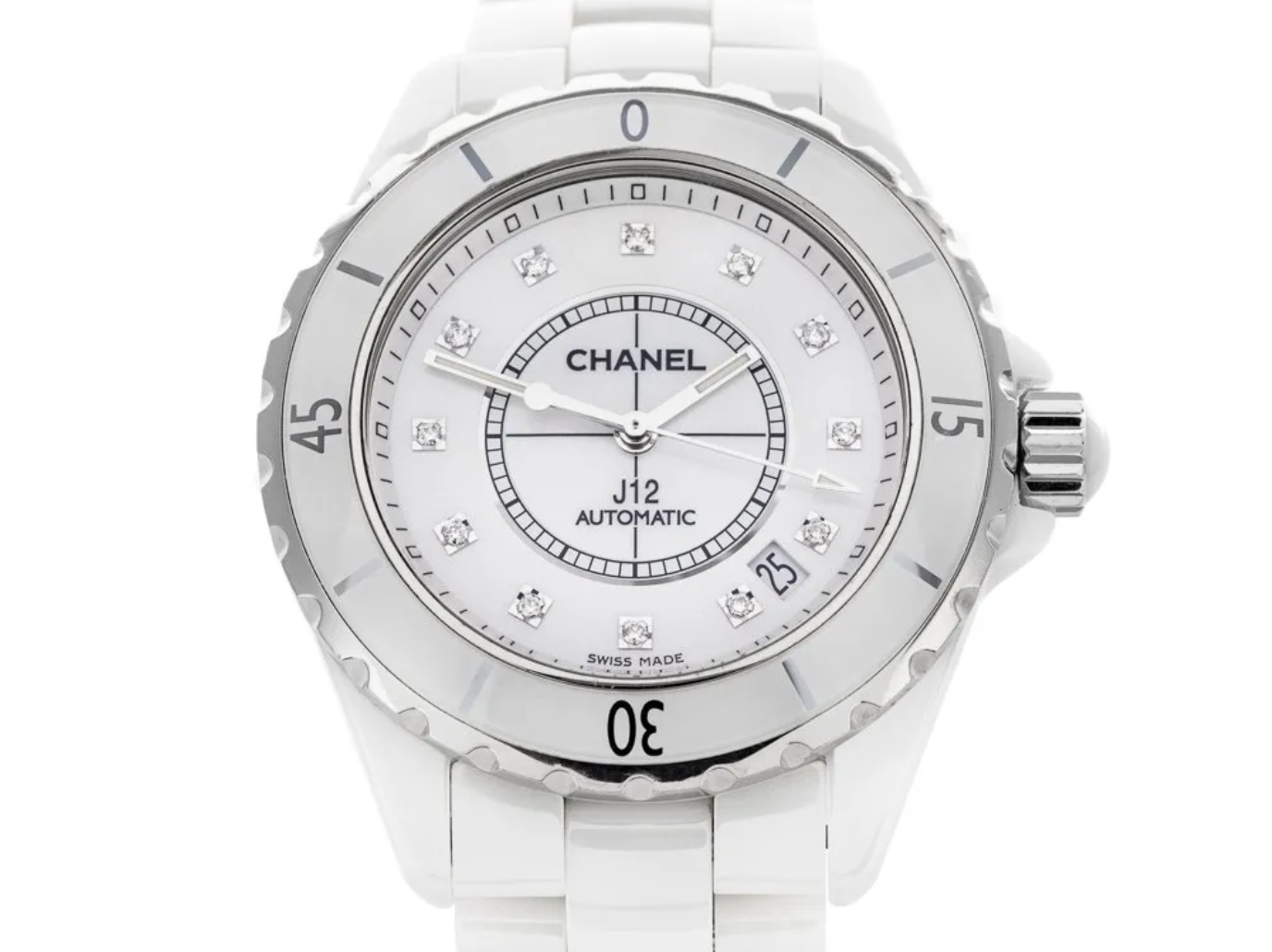 Chanel J12 Midsize Unisex Watch J12 Diamond White 38mm.Watch Box
