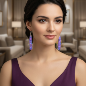 Kingman Purple Mohave Turquoise Elongated Drop Sterling Silver 925 Earrings 65mm