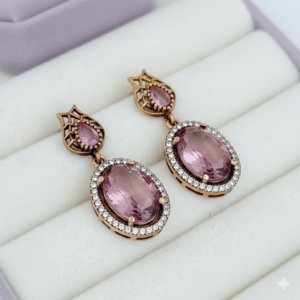 Pink Amethyst Elongated Drop Sterling Silver 925 Earrings 35mm