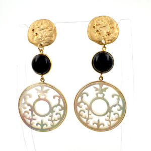 Italienische Perlmutt & Onyx 7mm Ohrringe - 75mm Lang - 925 Silber - Kiste