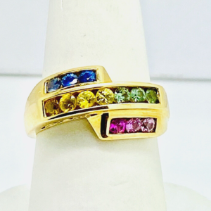Multi Colour Gems 1.30ct.Yellow Gold 9ct. Preowned Ring UK Size: O - EU 55 1/4