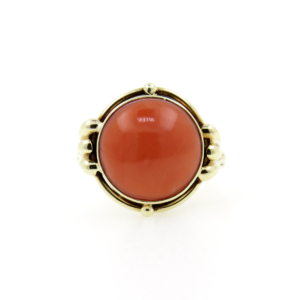 Vintage Red Coral Natural Cabochon 7.00ct. Yellow Gold 14k. Ring UK Size K