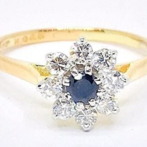 Saphir 0.35ct. & Diamants 0.40ct. or Jaune 18k. GB Taille Bague M-EU 52 3/4