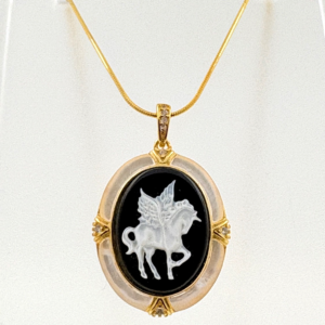 Pégase Pendentif Collier 44cm, 17' 3inc - 925 Argent Plaqué Or Mop Agate Boîte