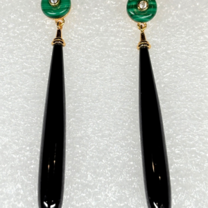 Schwarzer Achat,Malachit & Zirkonia 55.00x0.6mm Ohrring Silber 925 Vergoldet Box
