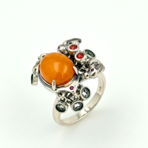 Cera de Abeja & Ágata Ajustable Cangrejo Anillo 925 Plata GB P US 7.5