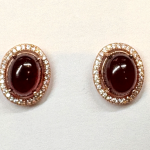 Garnet & Zircons Stud 13.80 x 11.40 mm Earrings Silver 925 Rose Gold Plated Box