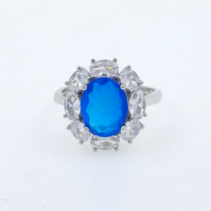 Bleu Opale & Zircons Réglable Argent 925 Bague Taille N - USA 6.5 Certificat