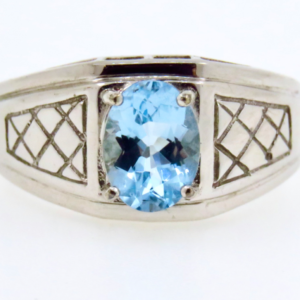 Aquamarine Oval Cut 1.50ct. set in 9ct. White Gold Ring UK Size: N - USA 6.5