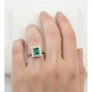 💚 Impresionante 0.75ct Esmeralda & 0.36ct Diamante 9ct Oro Amarillo Ring - Size