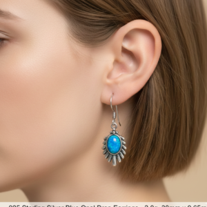 925 Argent Sterling Bleu Opale Goutte Boucles 30mm Pendantes Bobo Femme S 2.0 Gr