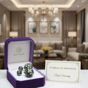 Noir Mère Perle Mosaïque Balle Clous - Argent 925 - 14.27mm Certificat Et Boite