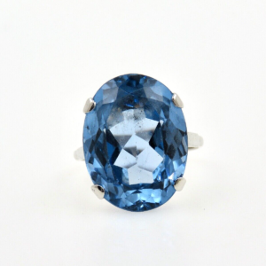 Blue Spinel Oval Cut 15.00ct. set White Gold 9ct. Ring UK Size: M - USA 6