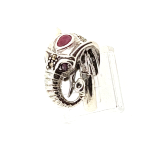 ❤️ Natural Ruby Elephant & Marcasite Ring Silver 925 UK Size O/ US 8.25 Box