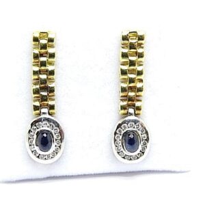 Oval Natürlich Saphiren 0.40ct. & Diamanten 0.28ct. Ohrhänger 18k Gelbgold