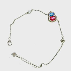 Argent Sterling 925 Hulu Chance Bracelet 19cm - Rose & Bleu Topaze + Zircons -