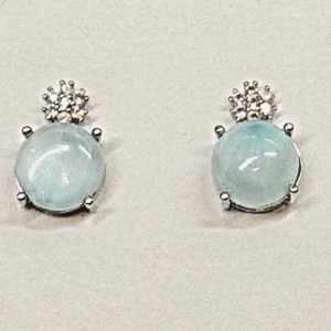 Natürlich Larimar & Zirkonia Tropfen Ohrstecker - Massiv Sterling Silber 925 -