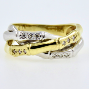 Diamonds 0.12ct. Yellow Gold 18k. & Platinum 900 Band UK Ring Size K 1/2 ,USA 5
